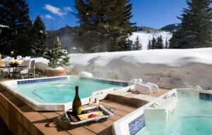 champagne and snacks between two hot tubs