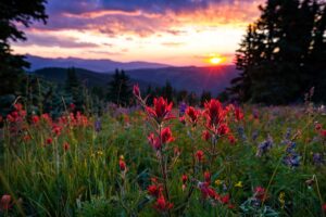 sunrise highlights Colorado wildflowers Tivoli Lodge Vail Colorado