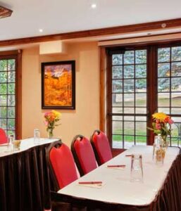 meeting room is set up ready for small group Tivoli Lodge Vail Colorado