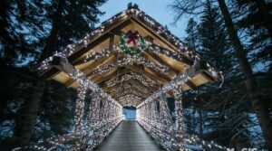 holiday lights on the bridge in Vail Tivoli Lodge Vail Colorado