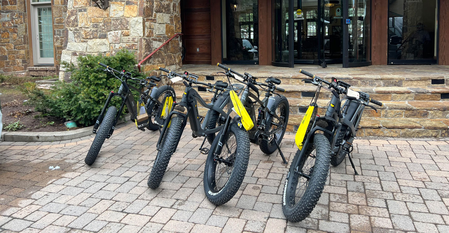 Quietkat electric bikes ready to go outside Tivoli Lodge Vail Colorado