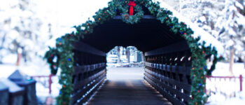 bridge with holiday decorations during the winter season Tivoli Lodge Vail Colorado