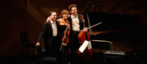 Benedetti Eischenbroich Grynyuk Trio on stage after a performance Tivoli Lodge Vail Colorado