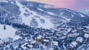 sunset view of Vail Village on a chilly winter evening Tivoli Lodge Vail Colorado