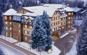 full view of Tivoli Lodge Vail Colorado outside on a winter day